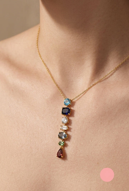 Anti Tarnish Necklace Rainbow Diamonds 18K Gold Plated