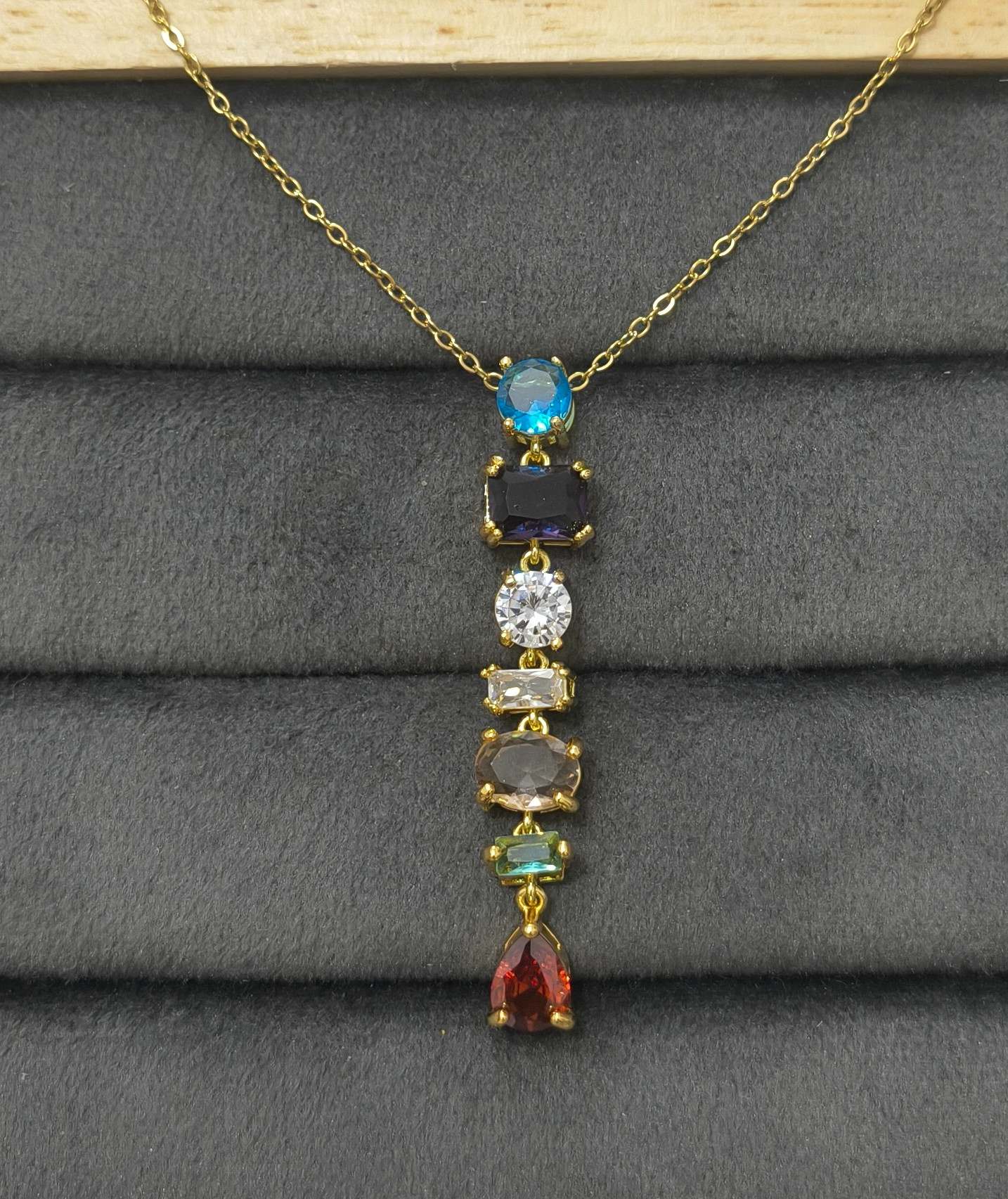 Anti Tarnish Necklace Rainbow Diamonds 18K Gold Plated