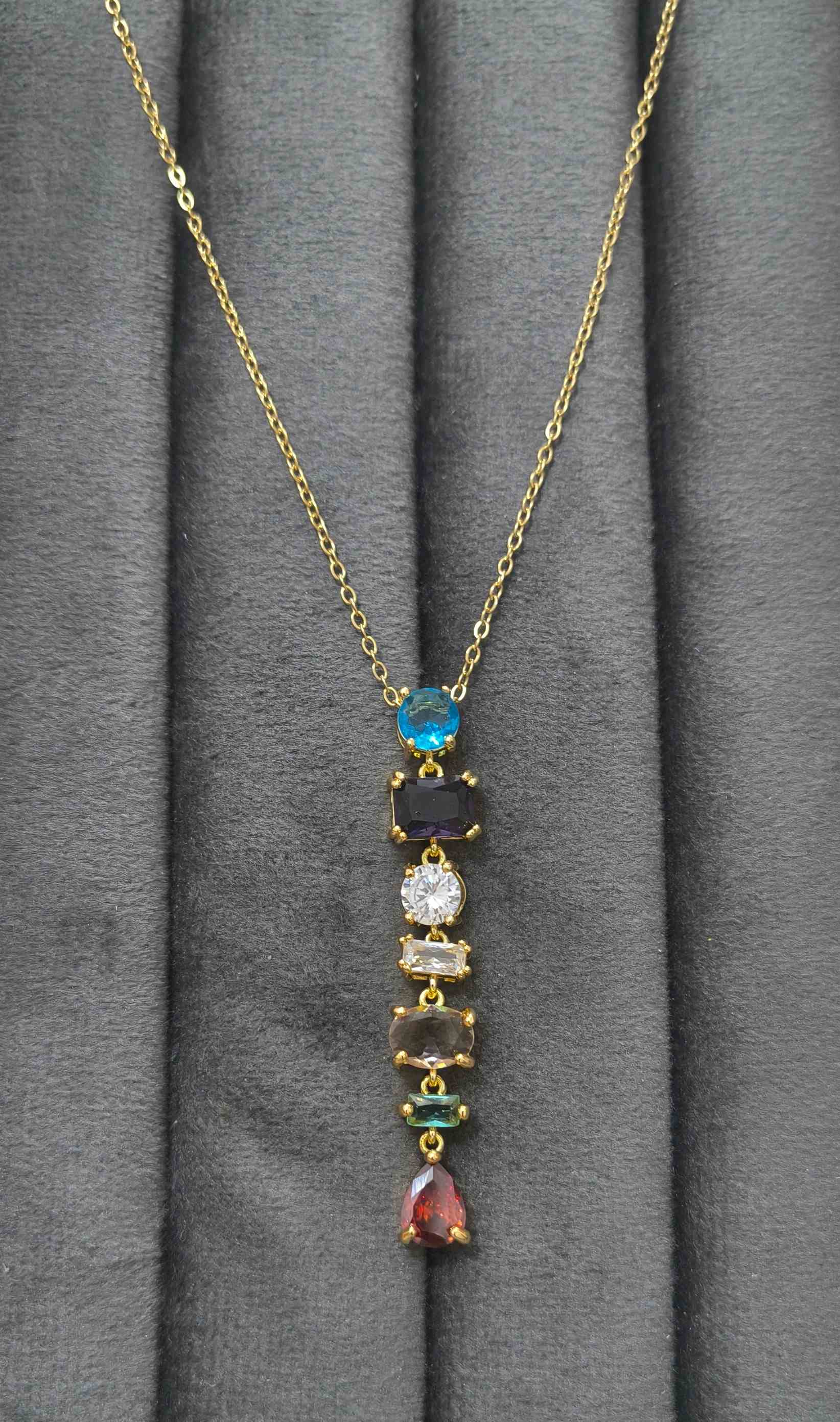 Anti Tarnish Necklace Rainbow Diamonds 18K Gold Plated