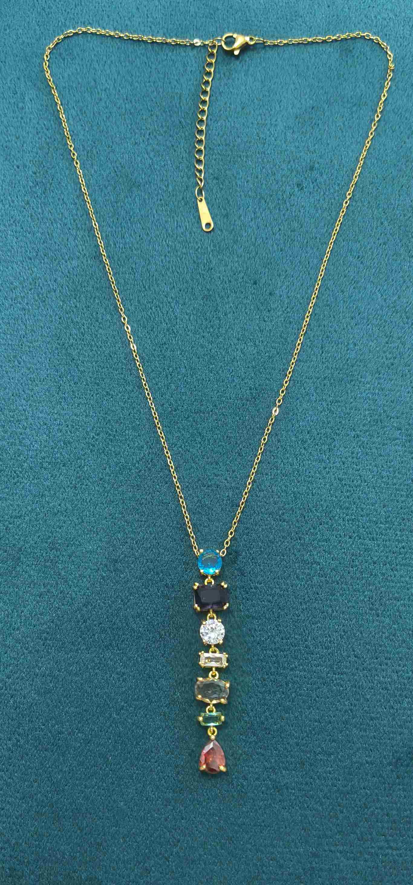 Anti Tarnish Necklace Rainbow Diamonds 18K Gold Plated