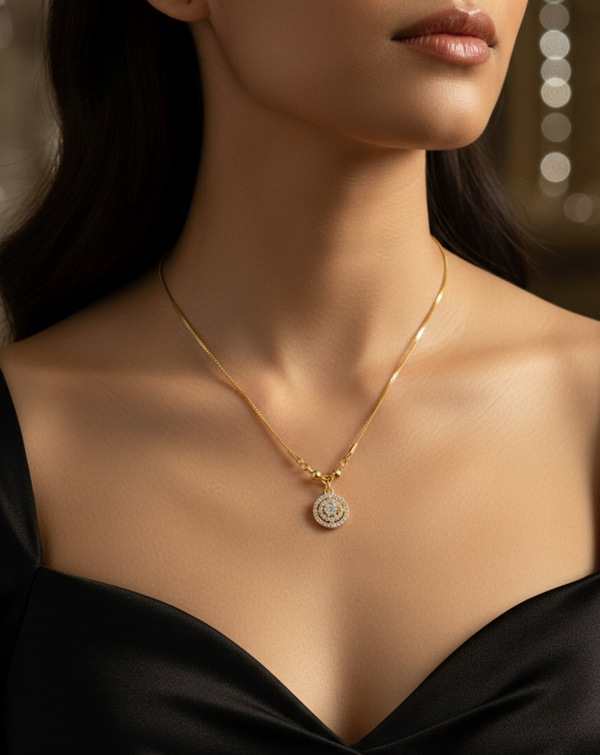 Anti Tarnish Necklace Round Pendant Chain Rosegold Plated