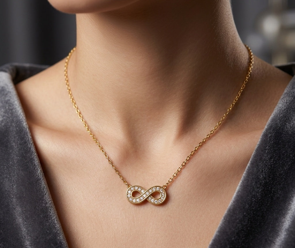 Anti Tarnish Necklace Shiny Infinity Pendant 18K Gold Plated