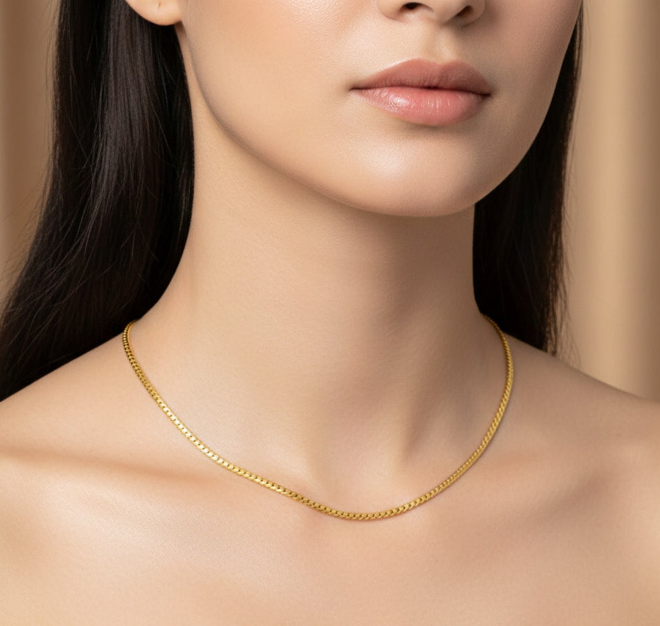 Anti Tarnish Necklace Sleek Curb Chain 18K Gold Plated