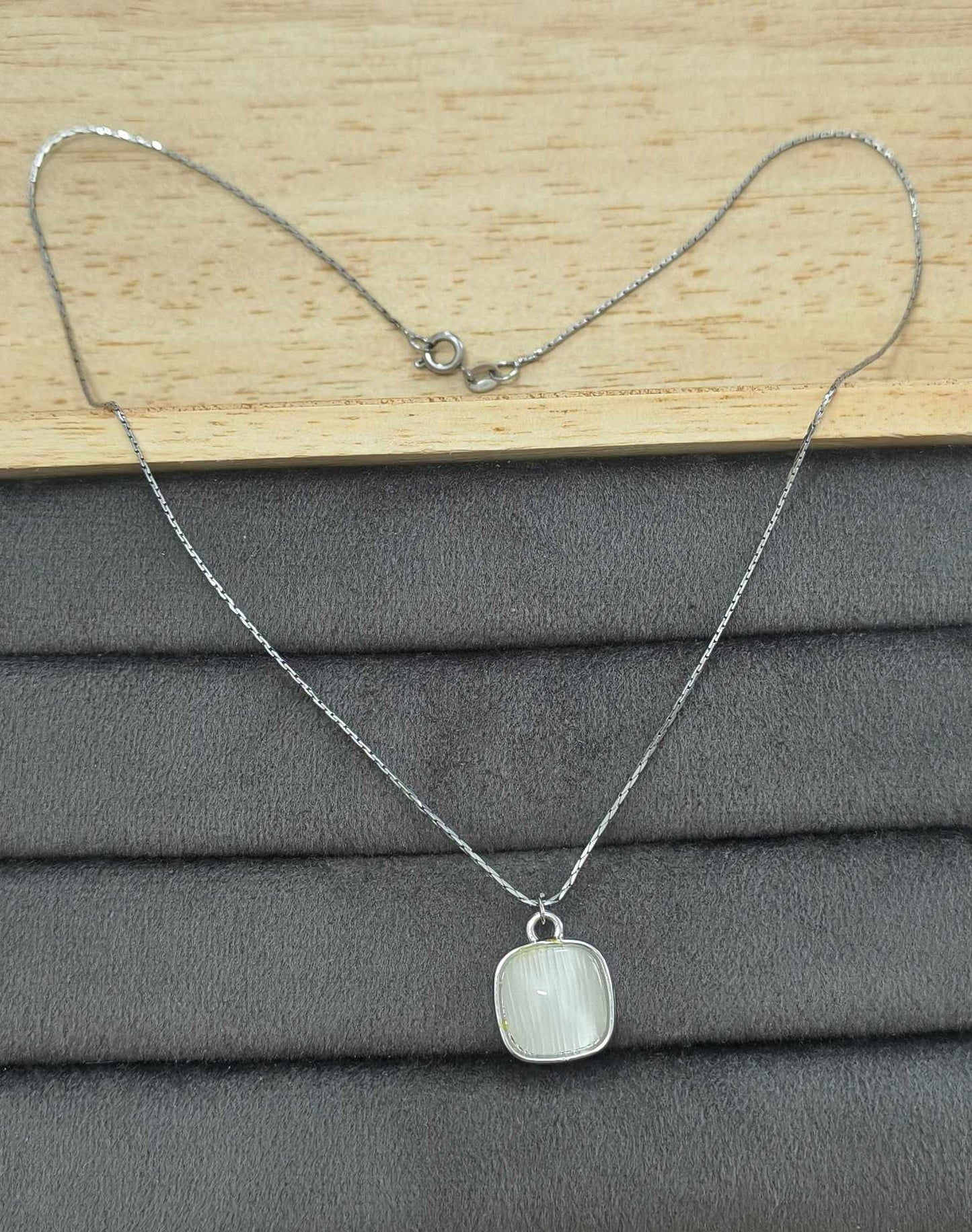 Anti Tarnish Necklace Square Pendant Chain Silver Plated