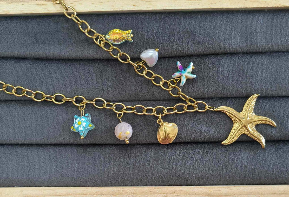 Anti Tarnish Necklace Starfish Charms 18K Gold Plated