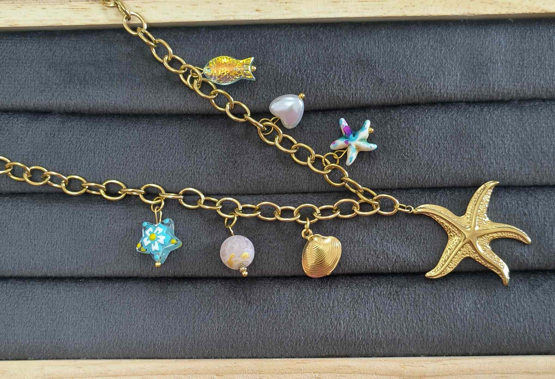 Anti Tarnish Necklace Starfish Charms 18K Gold Plated