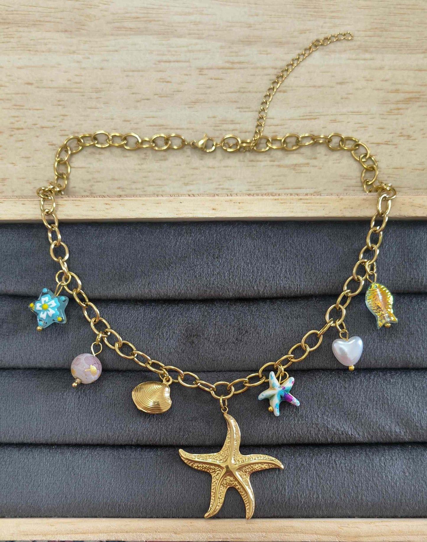 Anti Tarnish Necklace Starfish Charms 18K Gold Plated