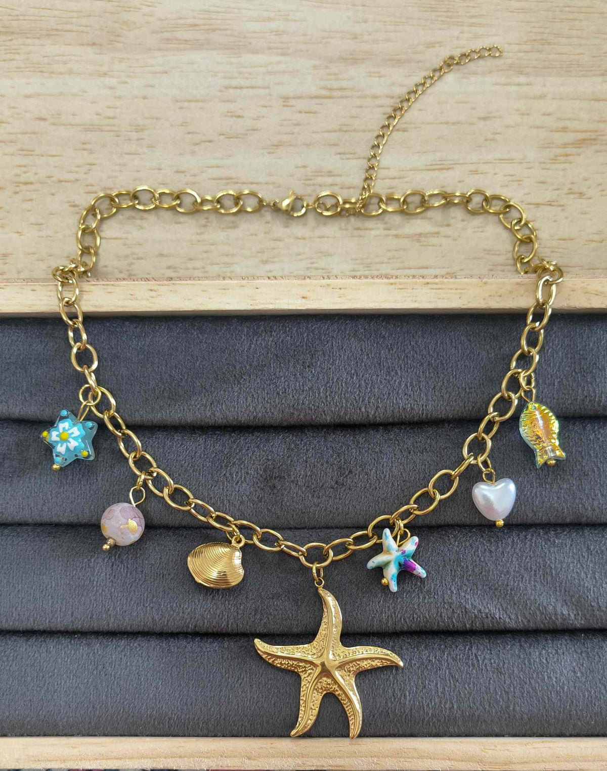 Anti Tarnish Necklace Starfish Charms 18K Gold Plated