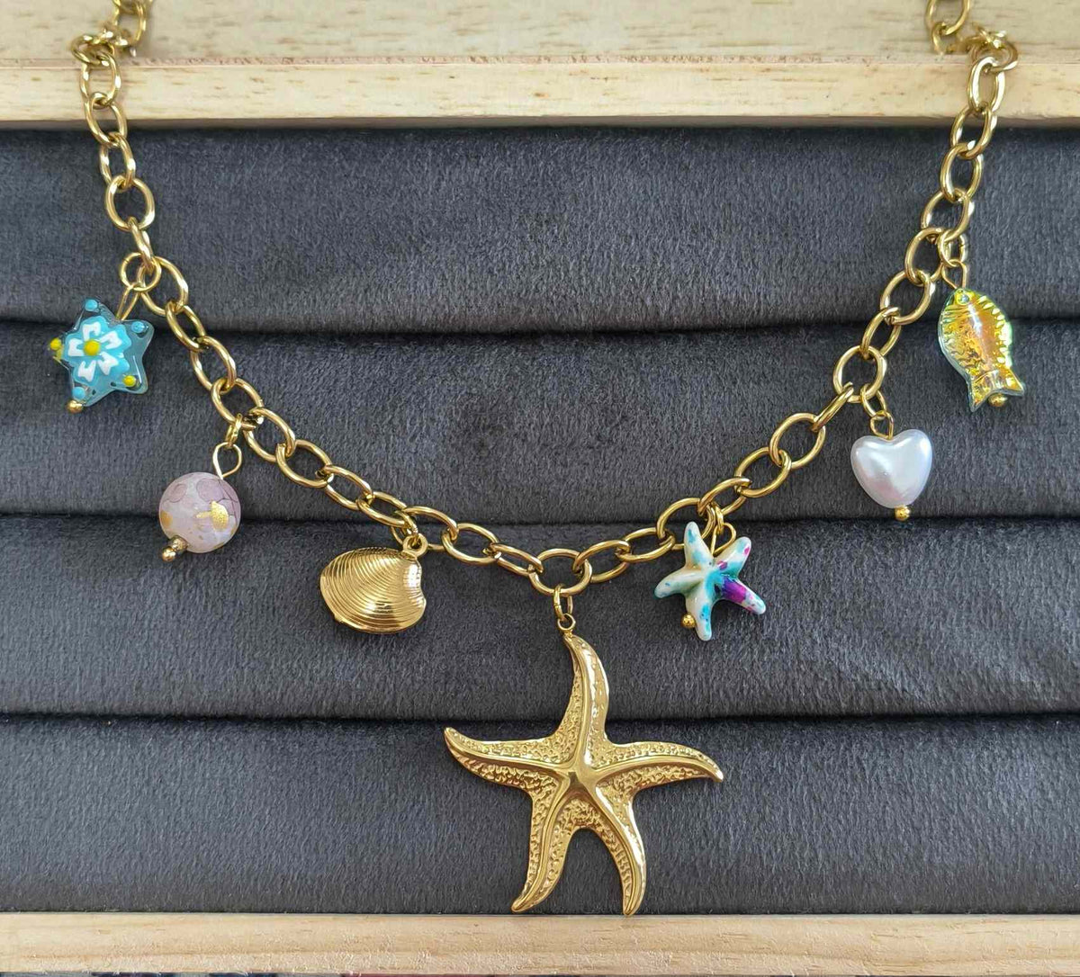Anti Tarnish Necklace Starfish Charms 18K Gold Plated