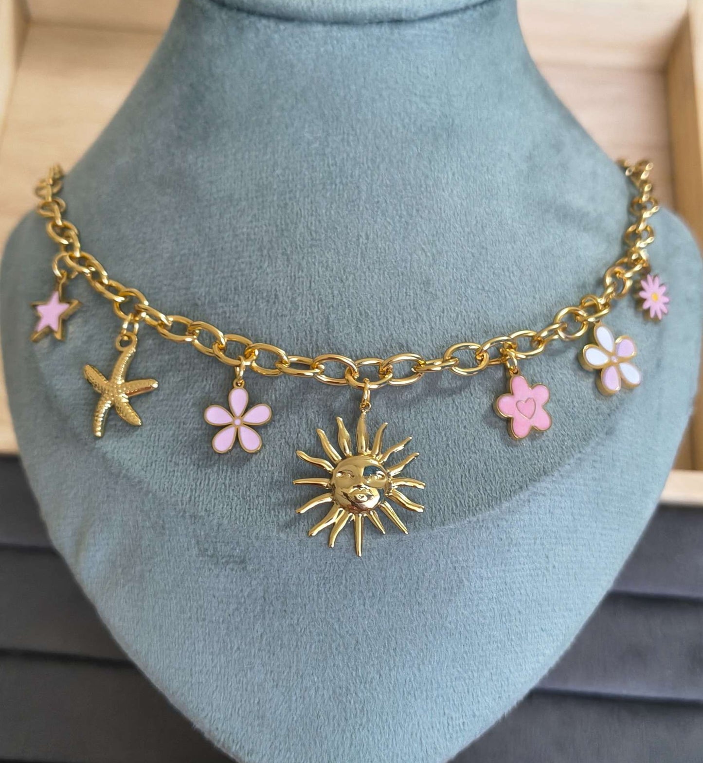 Anti Tarnish Necklace Sunshine Charms 18K Gold Plated