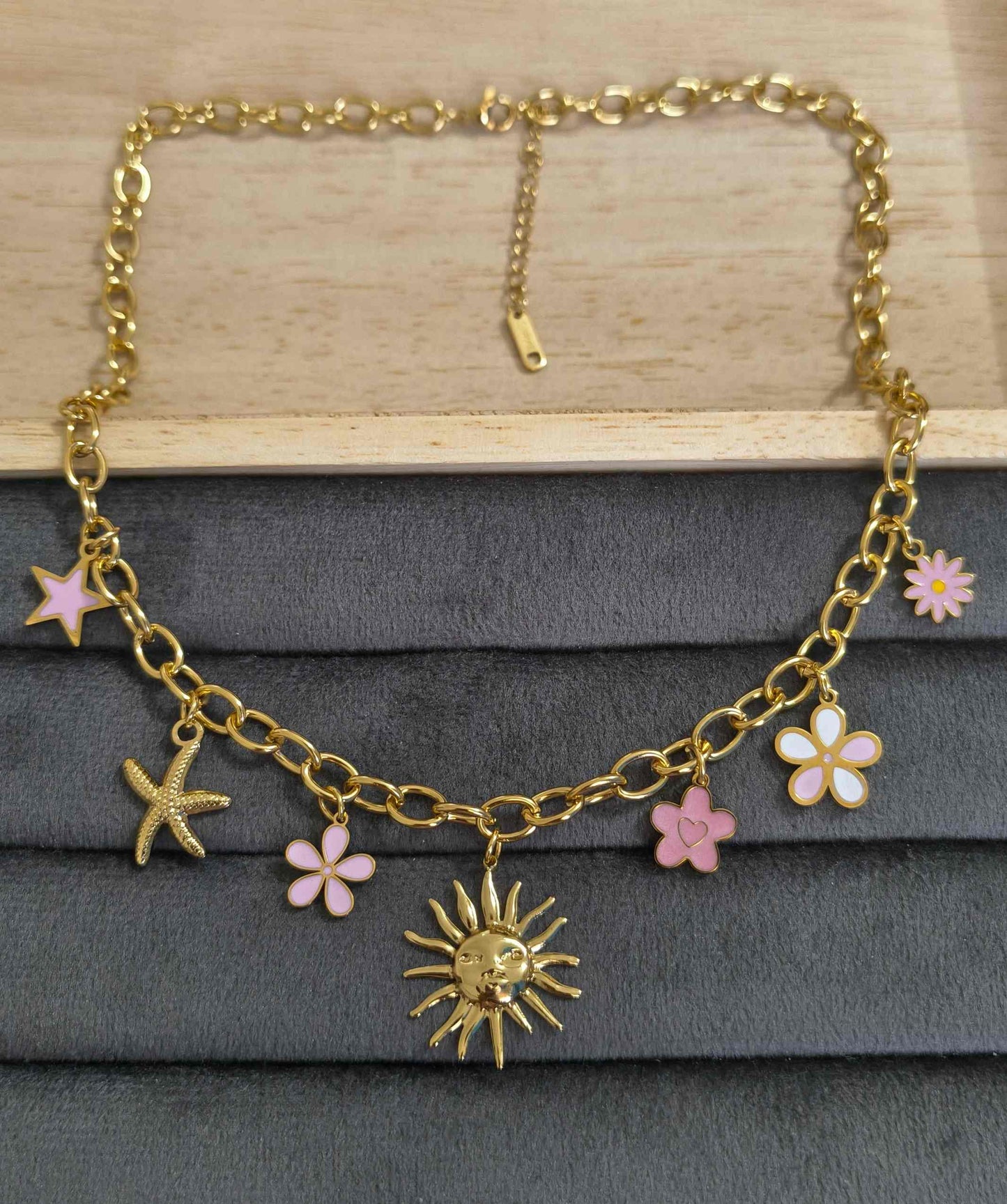 Anti Tarnish Necklace Sunshine Charms 18K Gold Plated