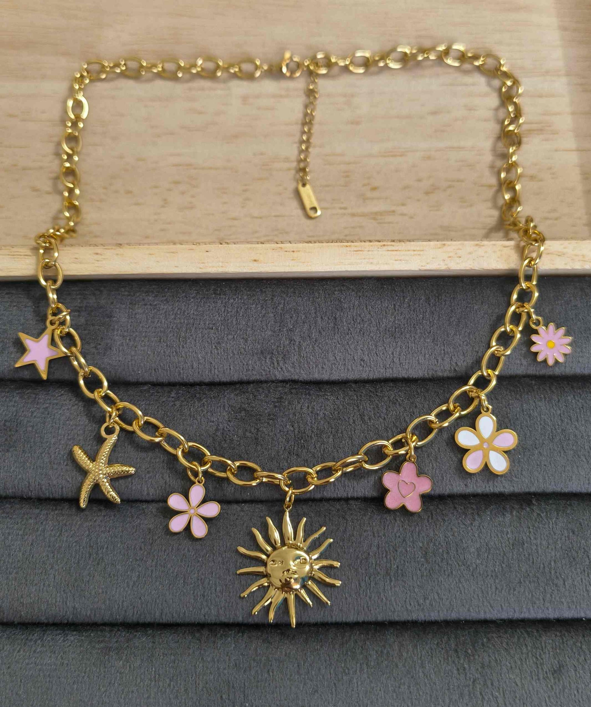 Anti Tarnish Necklace Sunshine Charms 18K Gold Plated