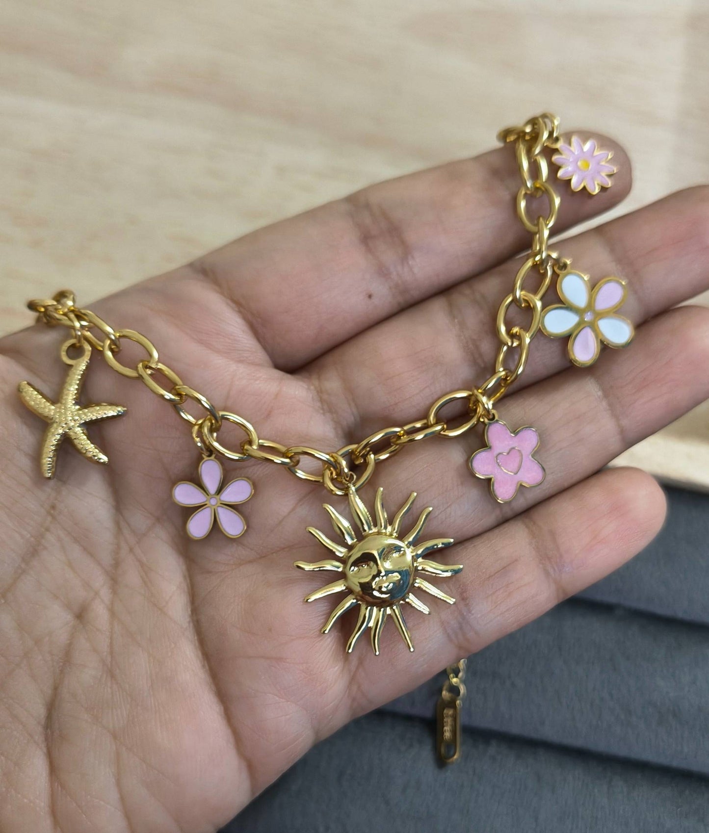 Anti Tarnish Necklace Sunshine Charms 18K Gold Plated