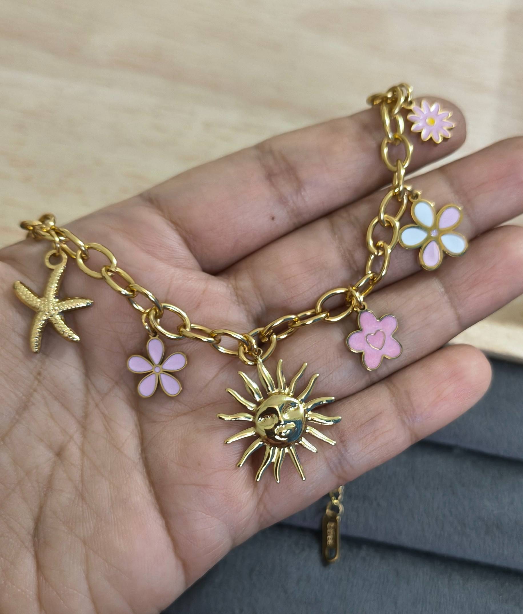 Anti Tarnish Necklace Sunshine Charms 18K Gold Plated