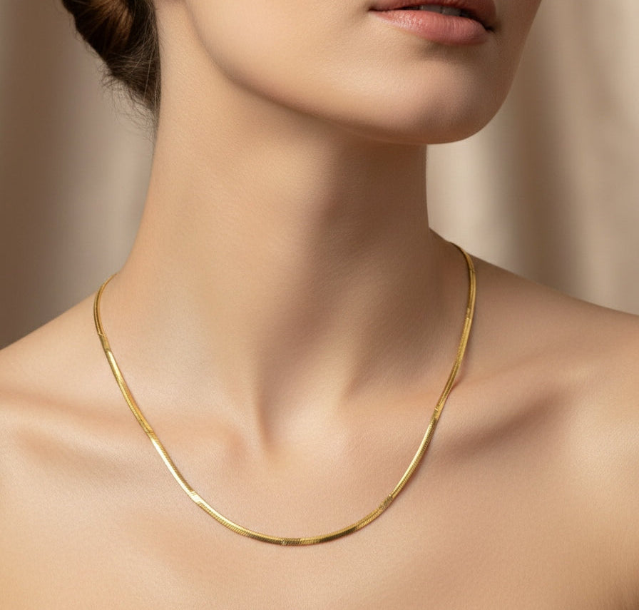 Anti Tarnish Necklace Thin Snake Chain 18K Gold Plated
