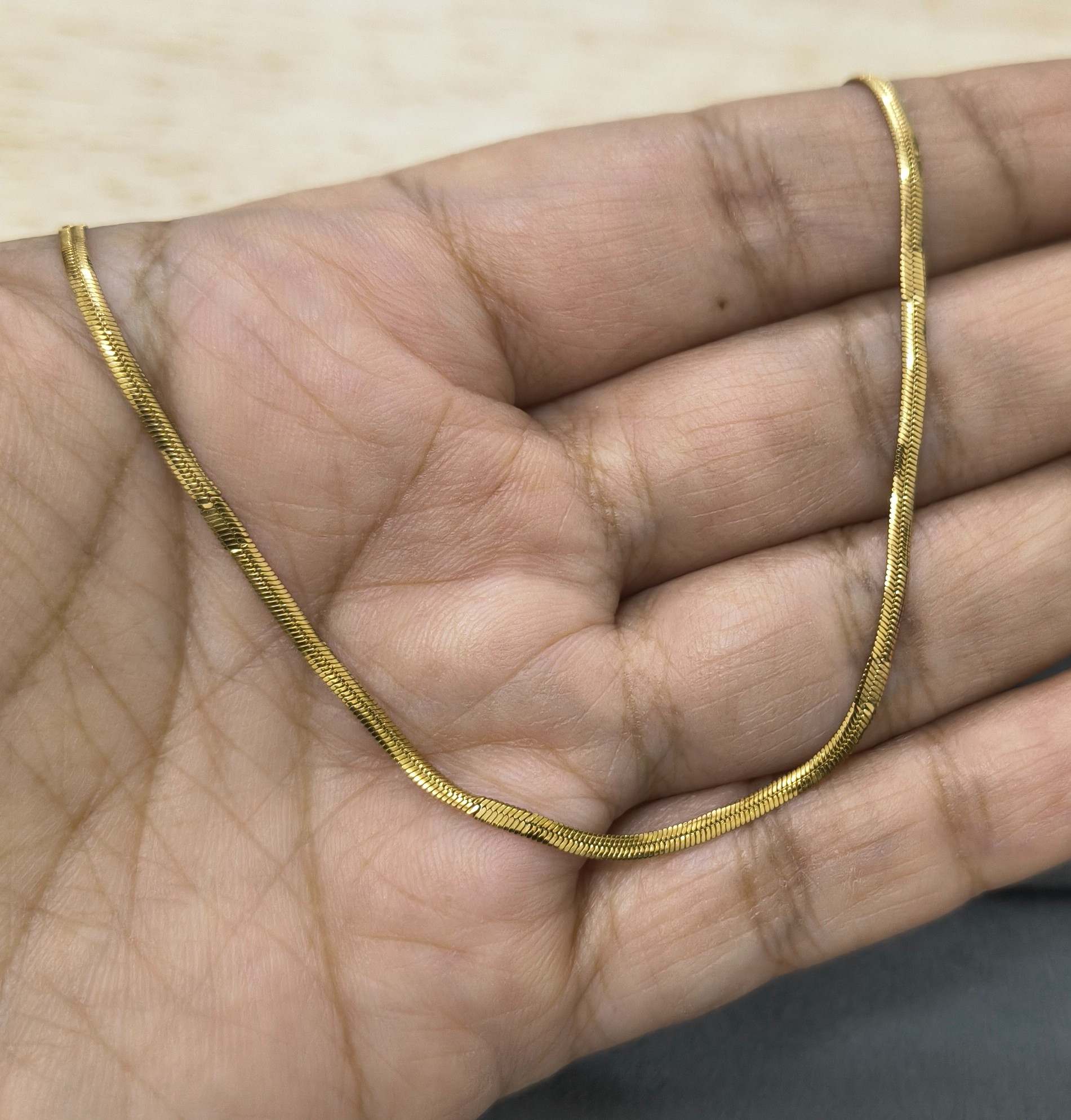 Anti Tarnish Necklace Thin Snake Chain 18K Gold Plated