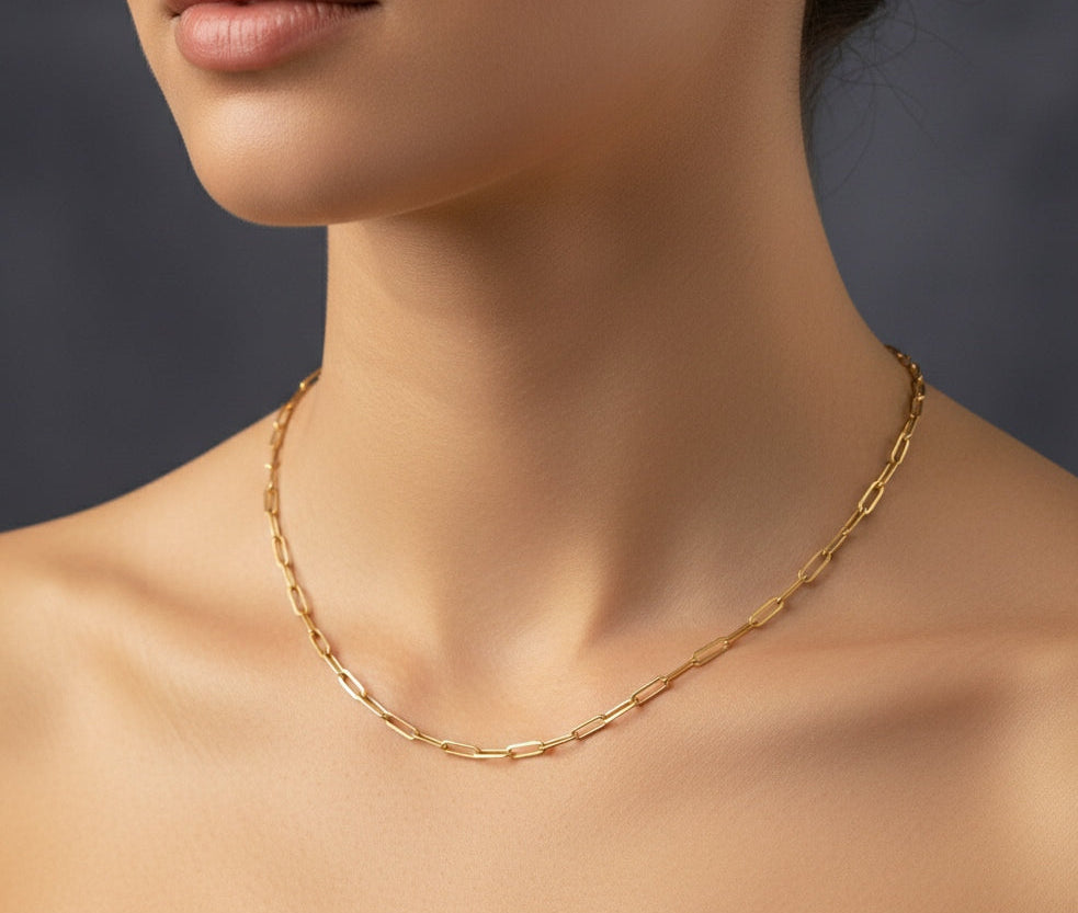 Anti Tarnish Necklace Trendy Paperclip Chain 18K Gold Plated