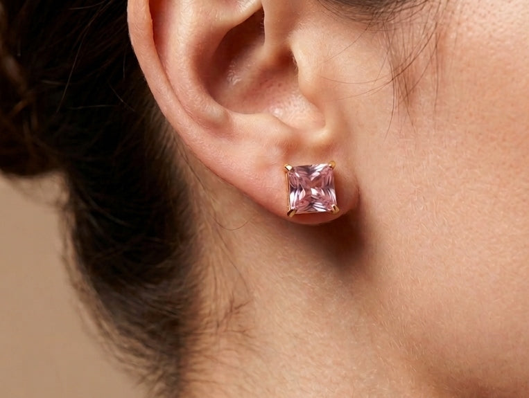 Anti Tarnish Necklace With Earrings Bold Pink Stone Set