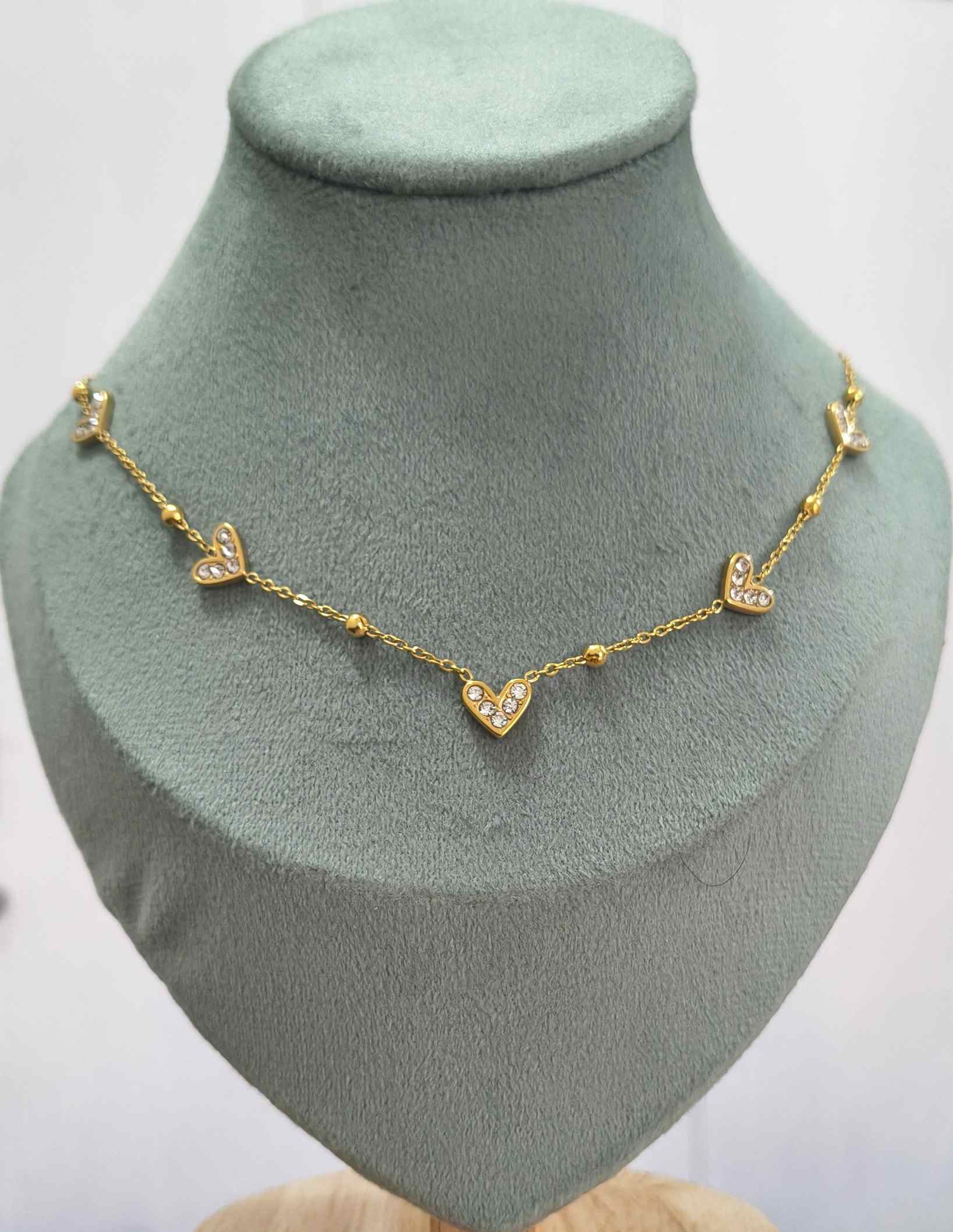 Anti Tarnish Necklace With Earrings Delicate Heart Set