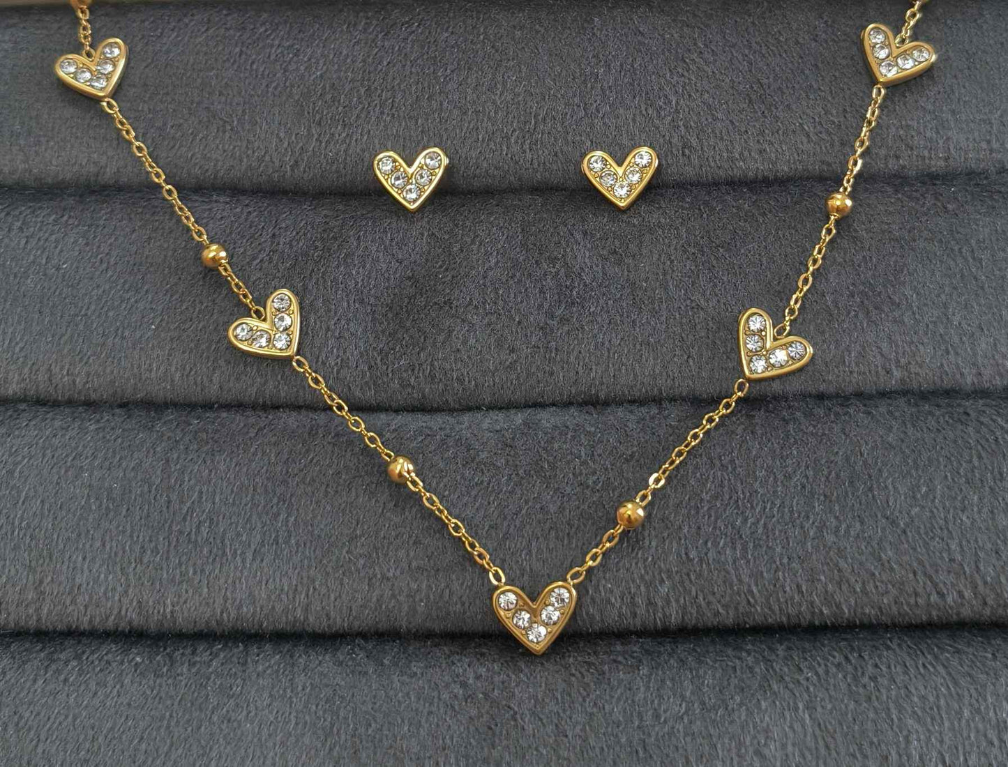 Anti Tarnish Necklace With Earrings Delicate Heart Set