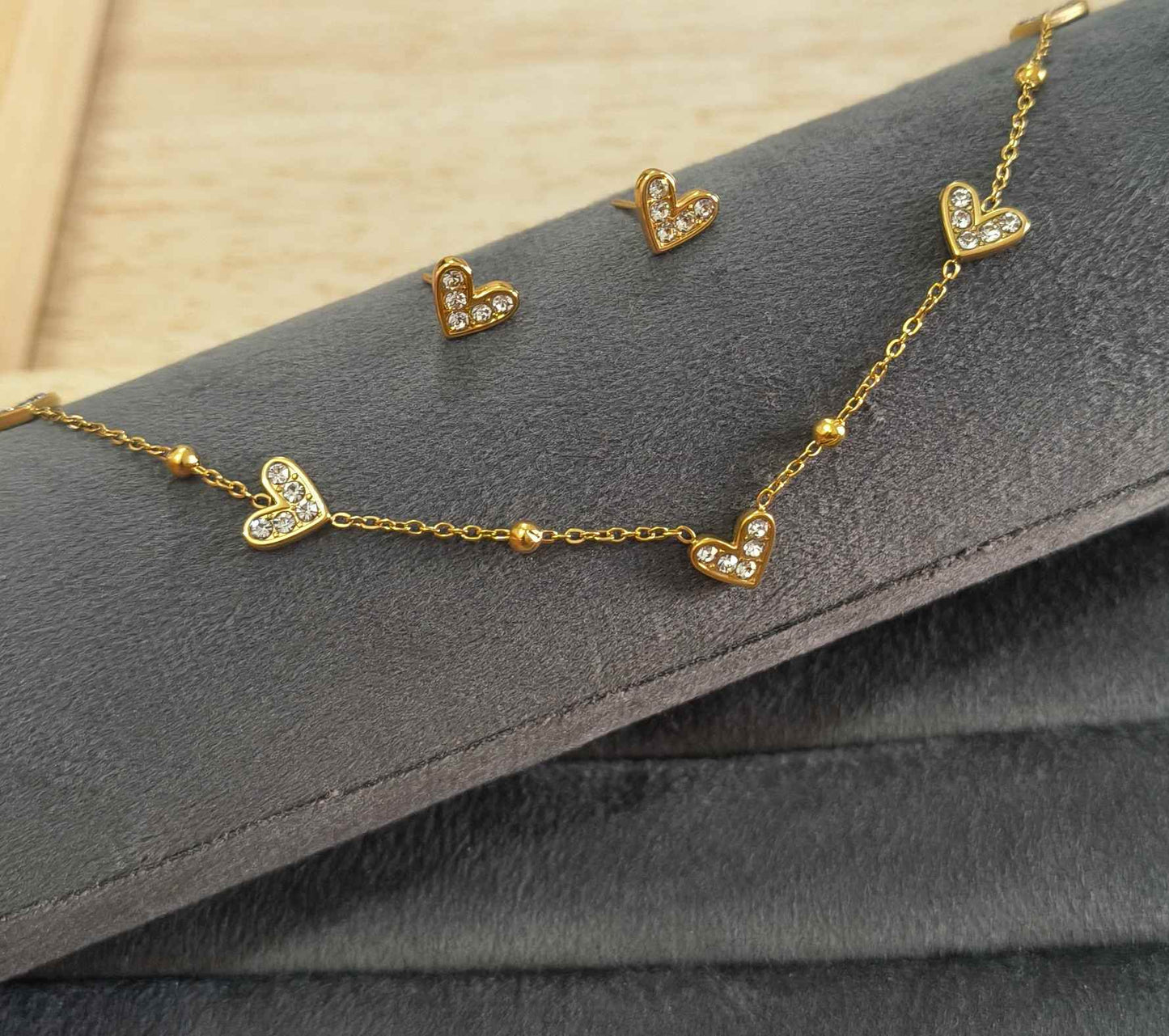 Anti Tarnish Necklace With Earrings Delicate Heart Set