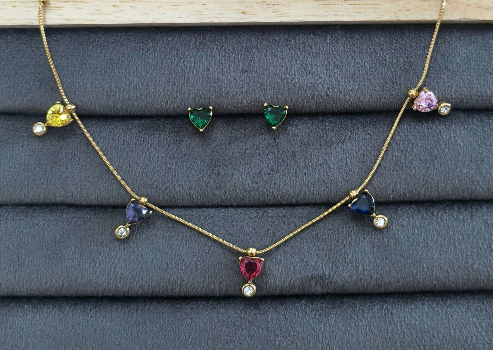 Anti Tarnish Necklace With Earrings Multicolor Heart Set