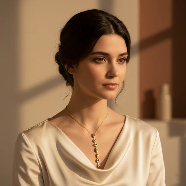 Anti Tarnish Necklace Y Dripping Pendant 18K Gold Plated