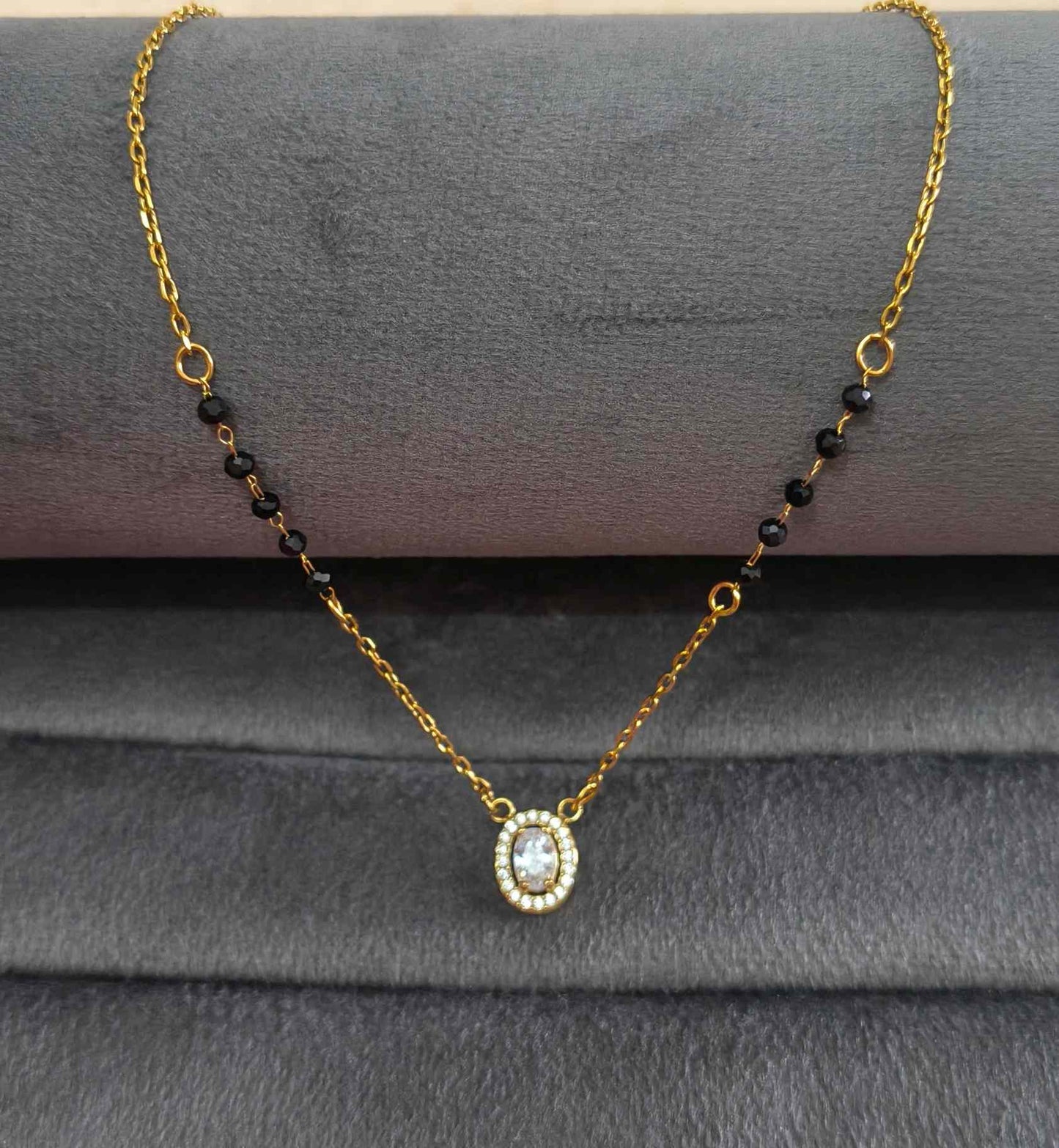 Anti Tarnish Oval Solitaire Mangalsutra 18K Gold Plated