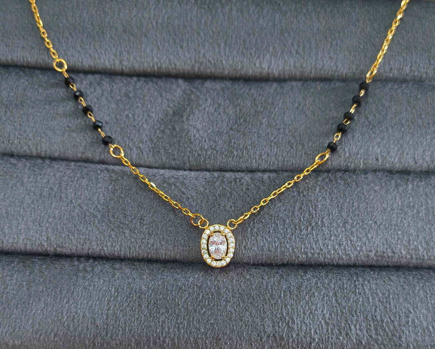 Anti Tarnish Oval Solitaire Mangalsutra 18K Gold Plated