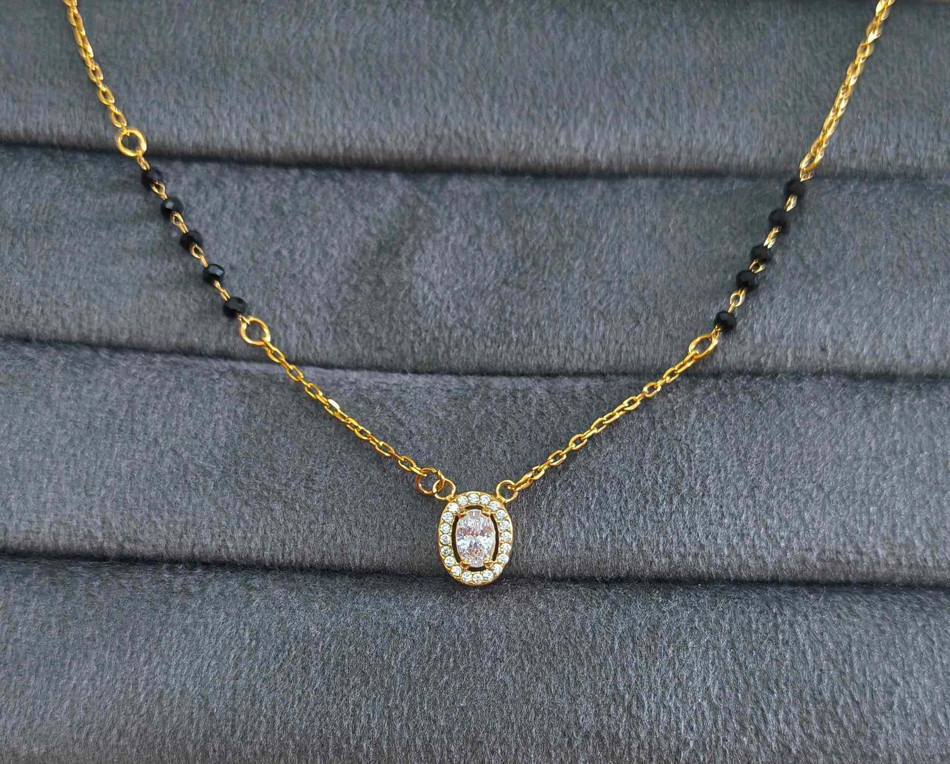 Anti Tarnish Oval Solitaire Mangalsutra 18K Gold Plated