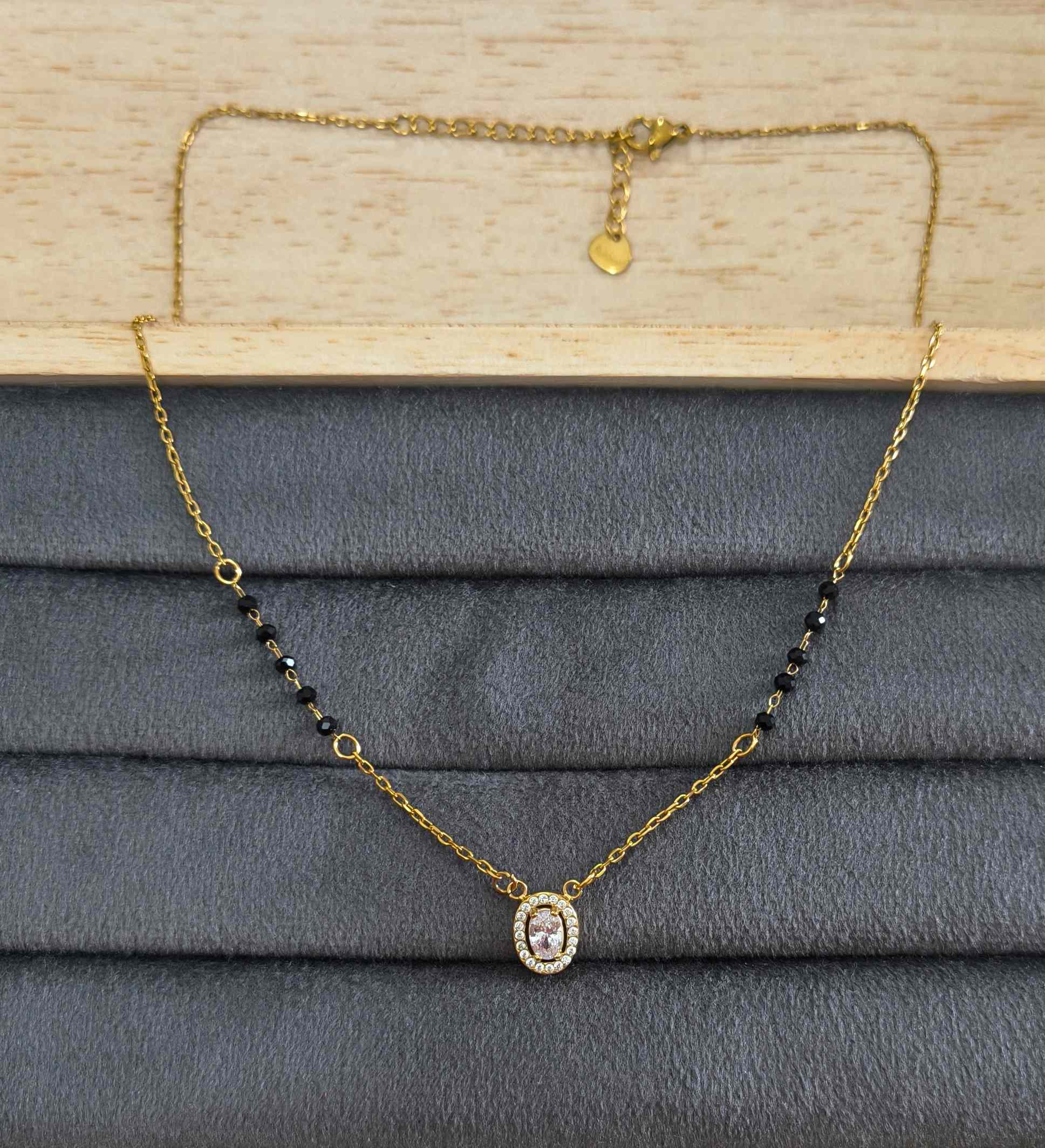 Anti Tarnish Oval Solitaire Mangalsutra 18K Gold Plated