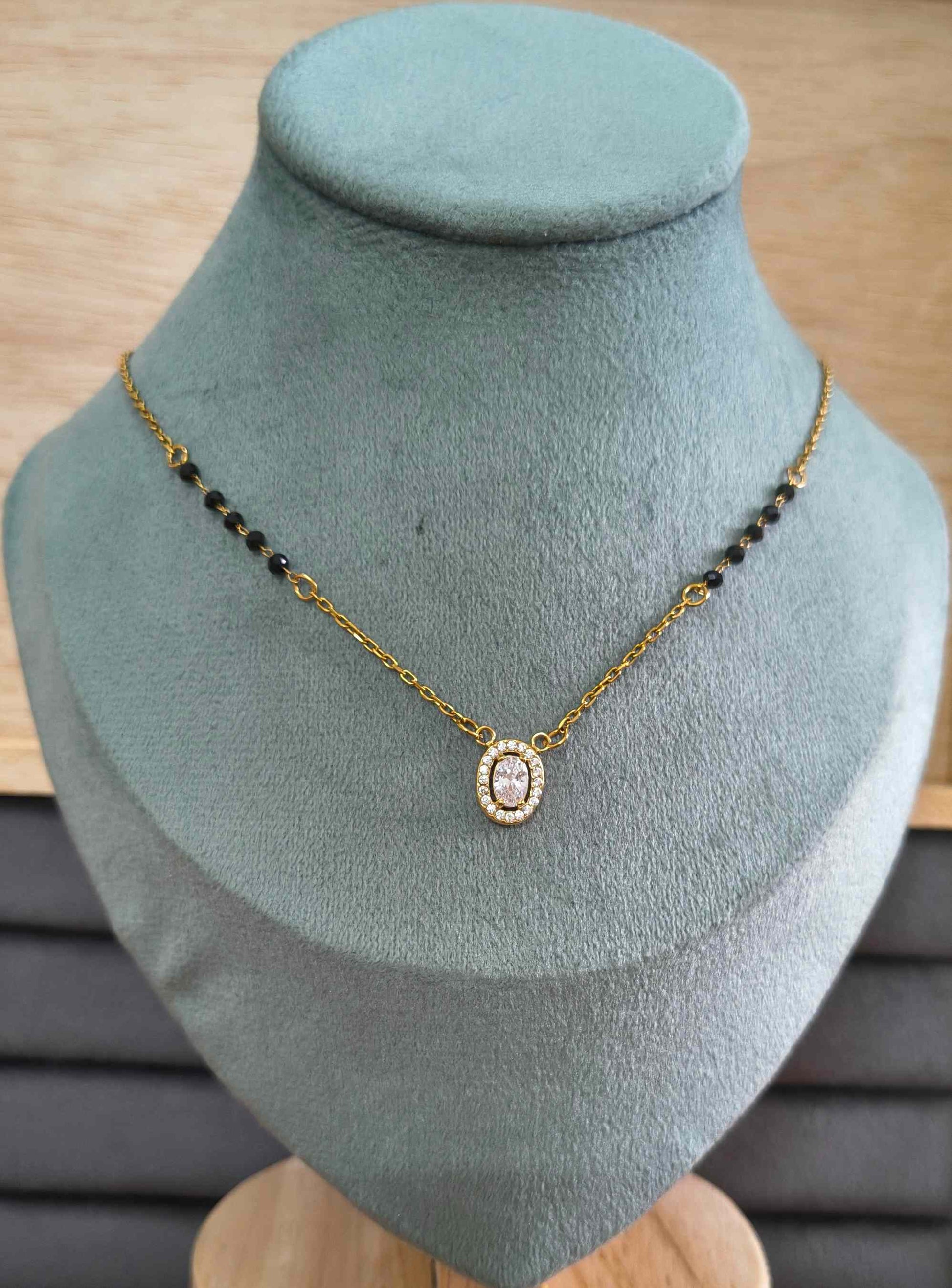 Anti Tarnish Oval Solitaire Mangalsutra 18K Gold Plated