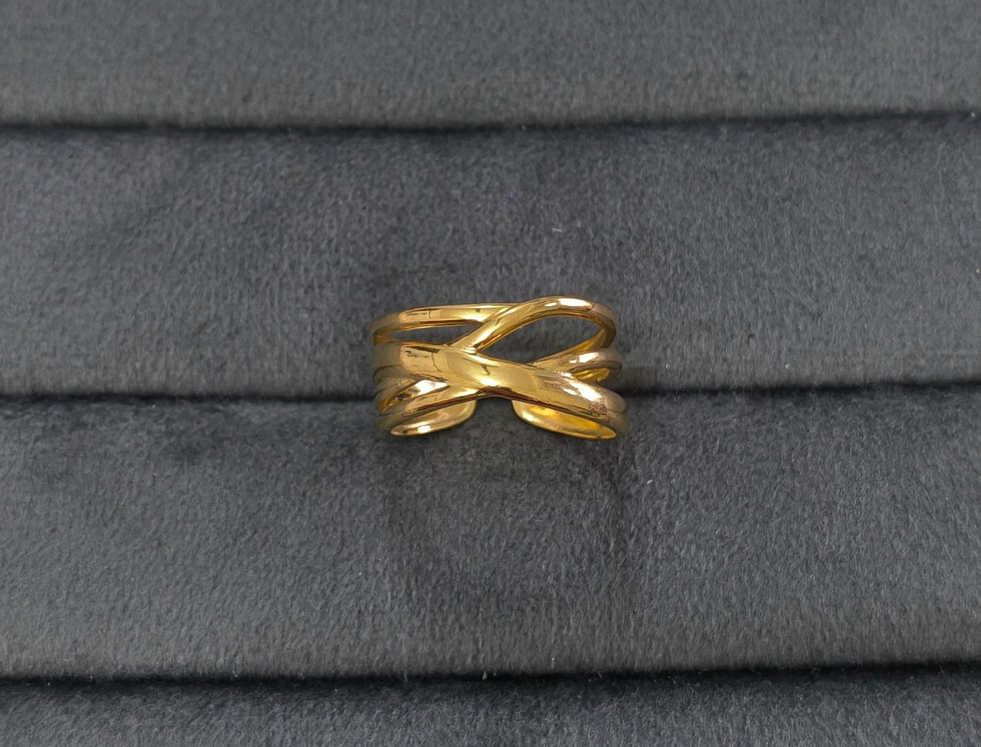 Anti Tarnish Overlapping Ring Adjustable 18K Gold Plated