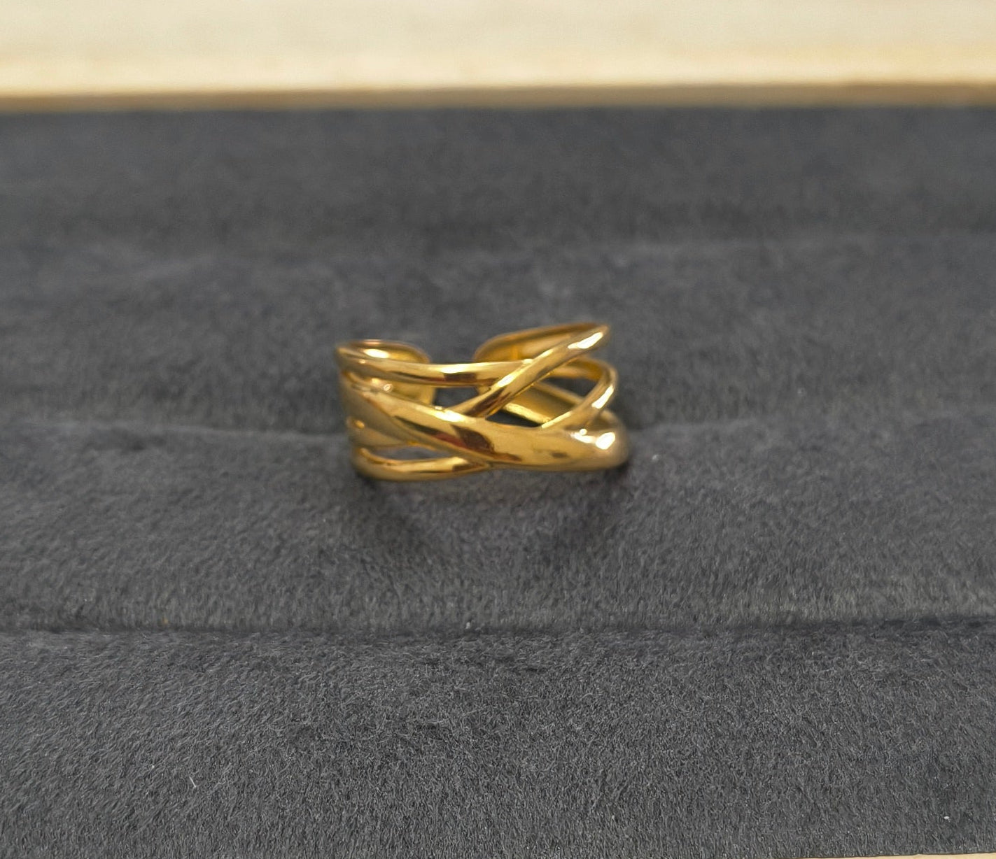 Anti Tarnish Overlapping Ring Adjustable 18K Gold Plated