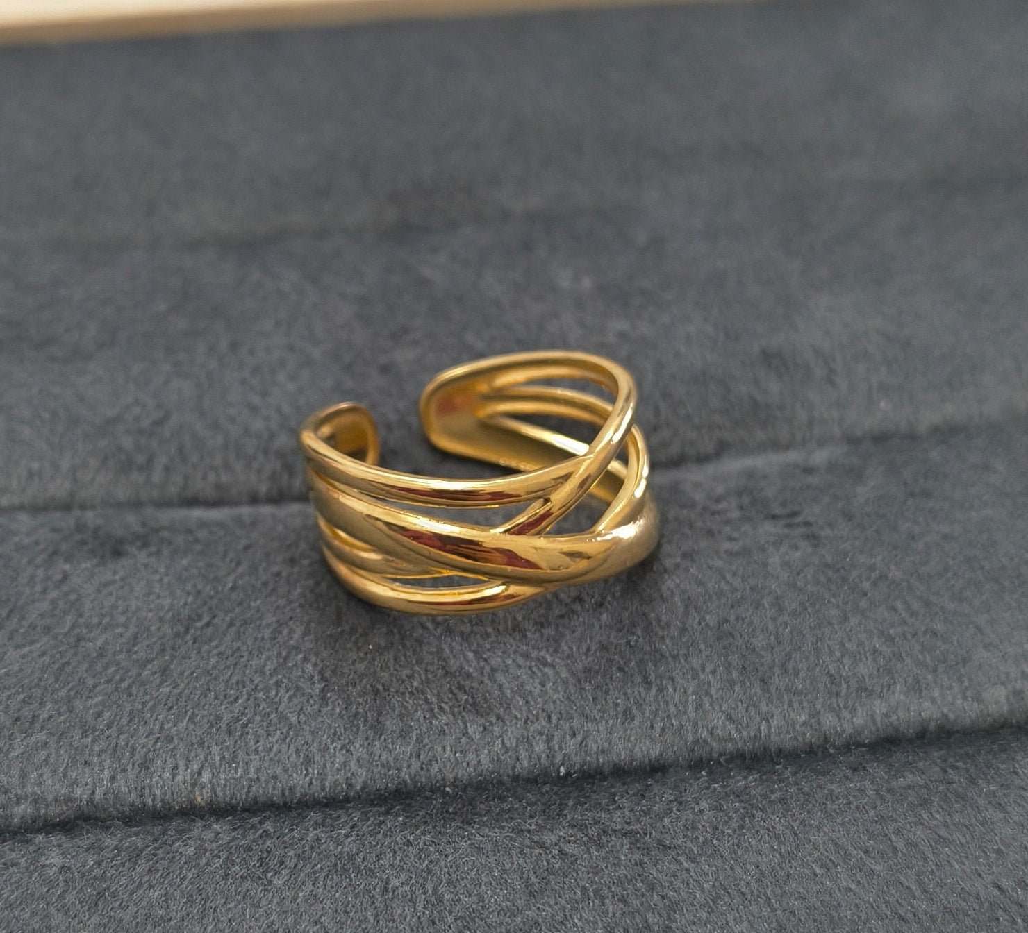 Anti Tarnish Overlapping Ring Adjustable 18K Gold Plated