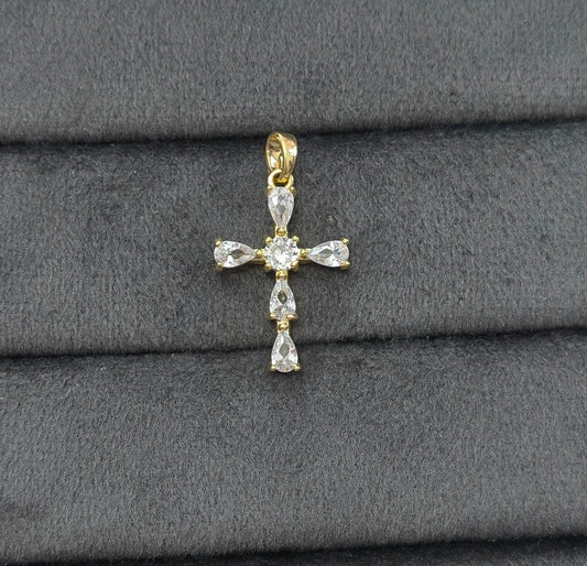 Anti Tarnish Pendant Teardrop Zircon Cross 18K Gold Plated
