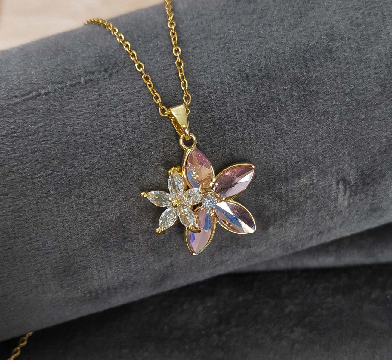 Anti Tarnish Pink Blossom Necklace 18K Gold plated