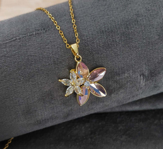 Anti Tarnish Pink Blossom Necklace 18K Gold plated