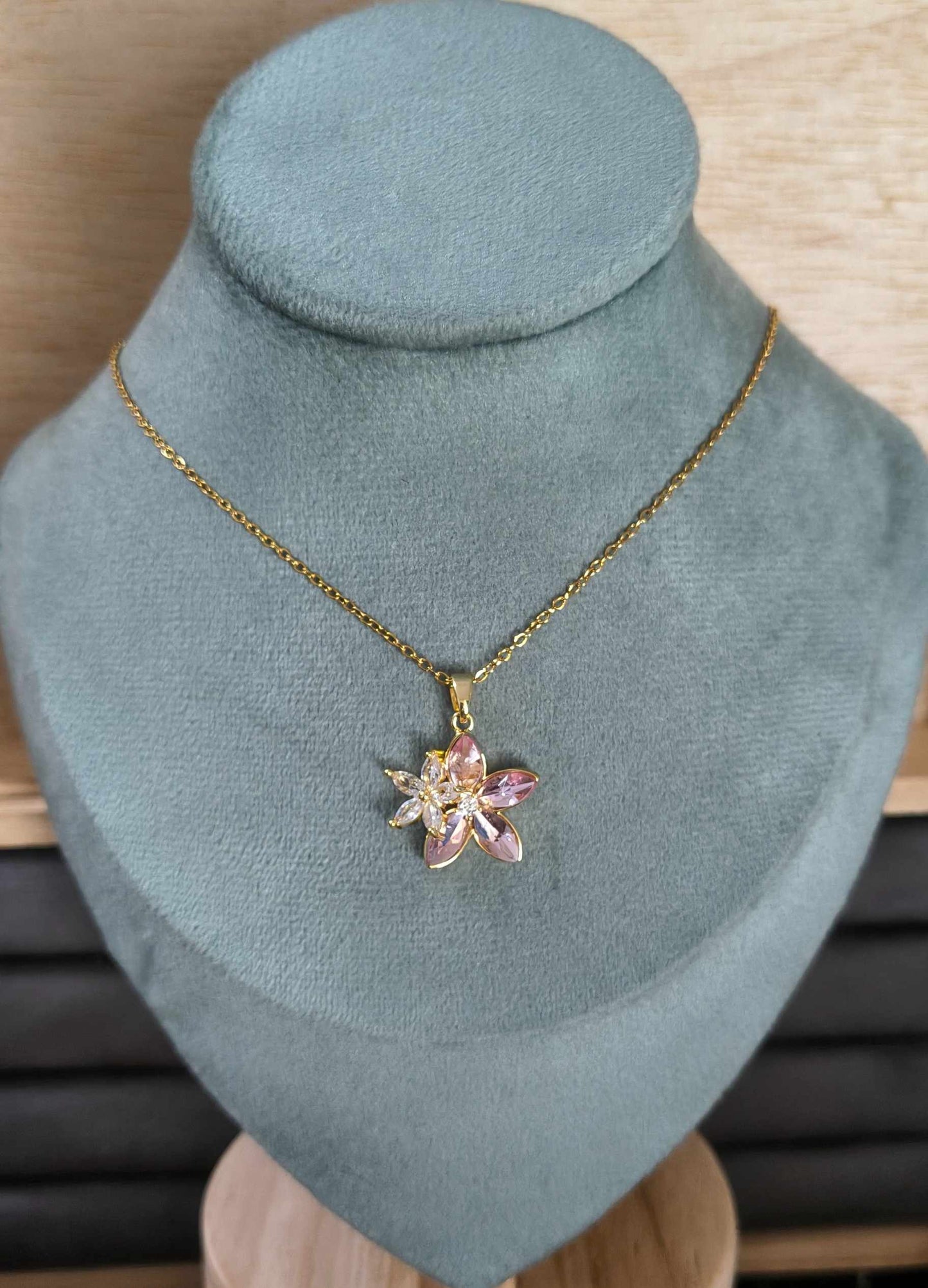 Anti Tarnish Pink Blossom Necklace 18K Gold plated