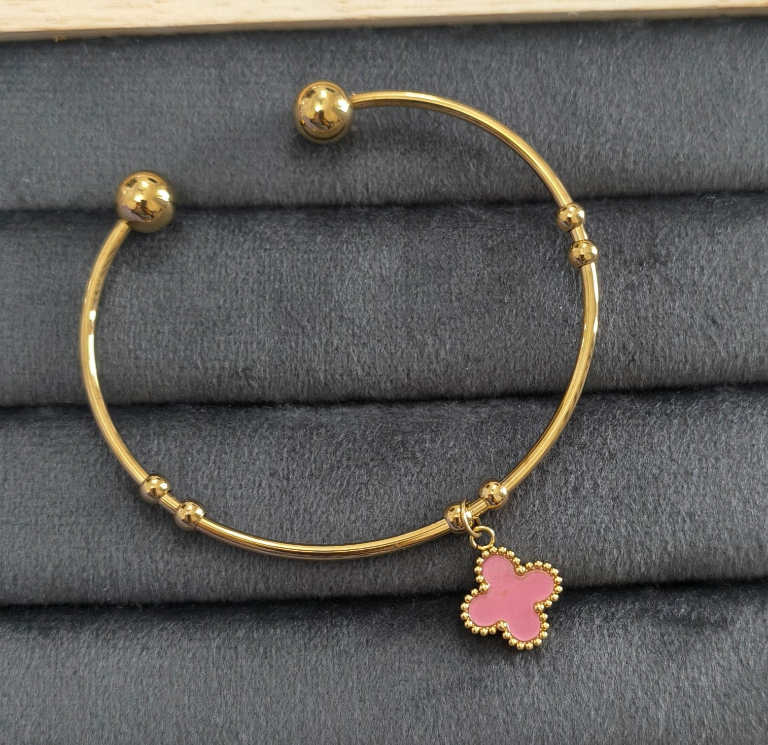 Anti Tarnish Pink Clover Style Necklace Ring Bracelet Earring Combo