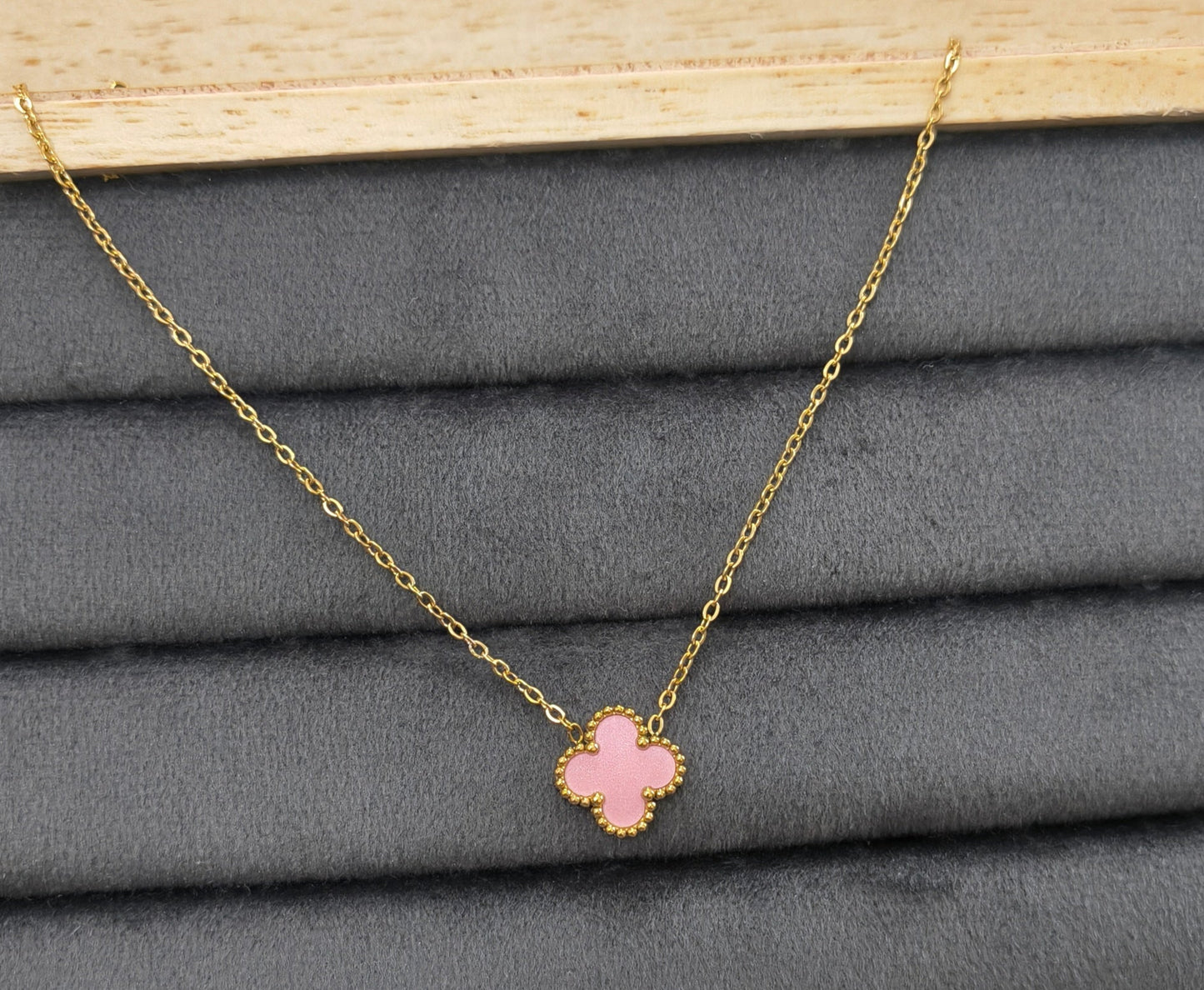 Anti Tarnish Pink Clover Style Necklace Ring Bracelet Earring Combo
