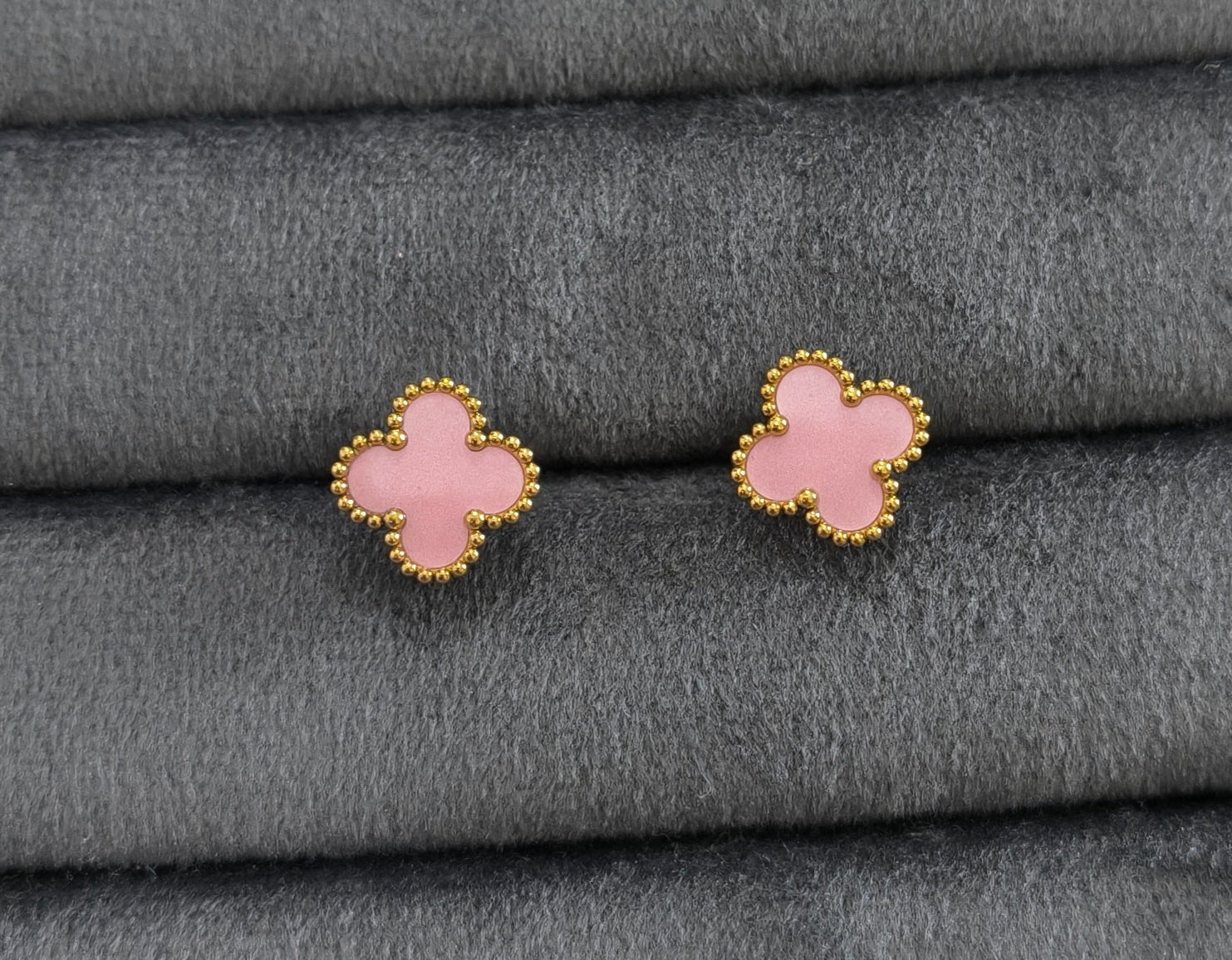 Anti Tarnish Pink Clover Style Necklace Ring Bracelet Earring Combo