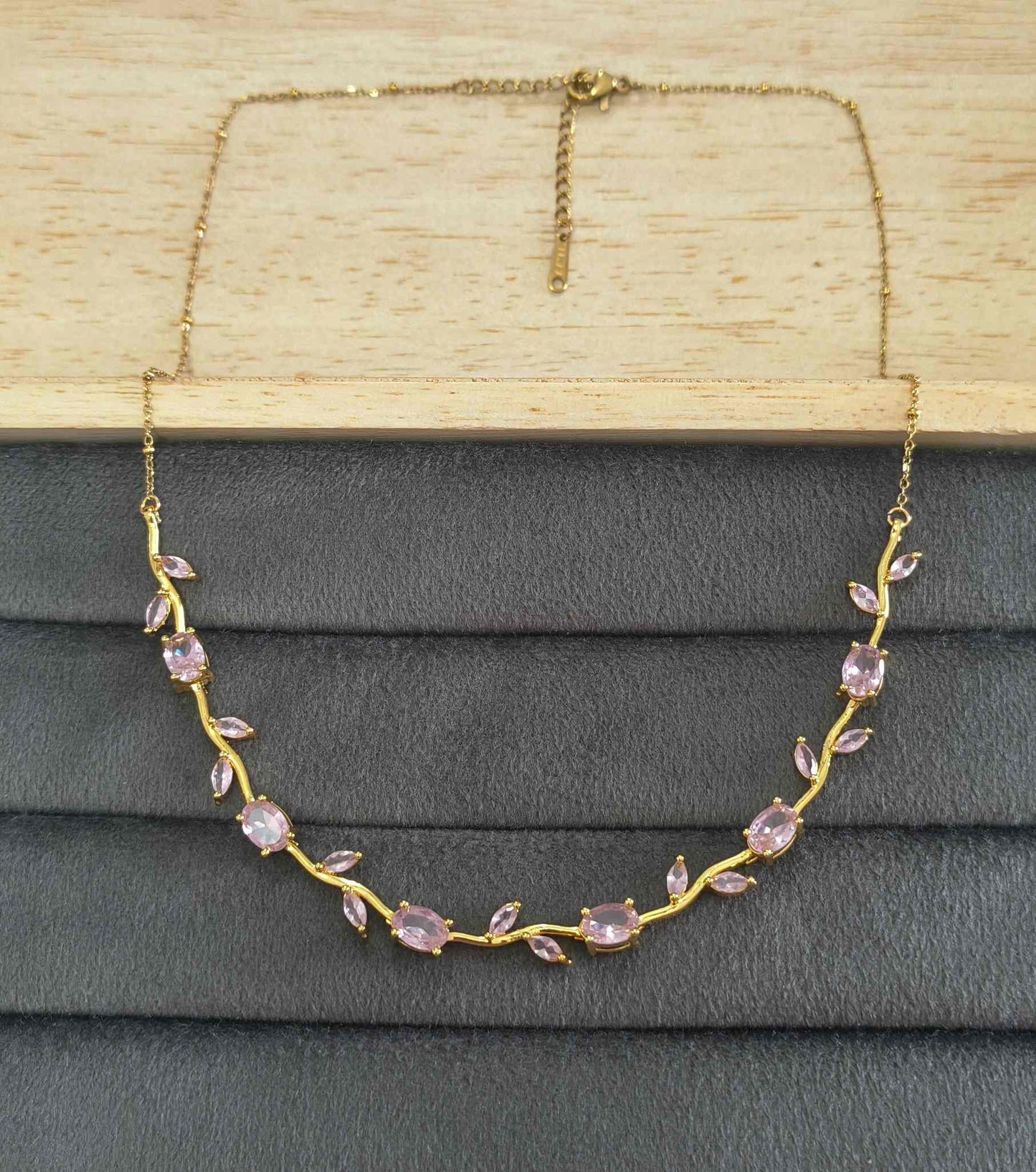 Anti Tarnish Pink Crystal Tulip Necklace 18K Gold Plated