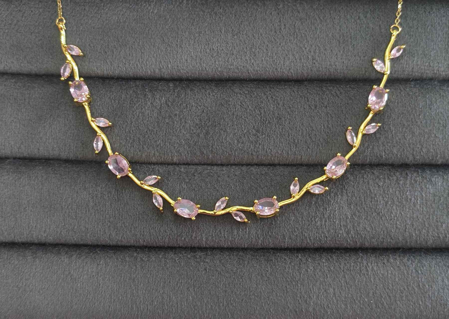 Anti Tarnish Pink Crystal Tulip Necklace 18K Gold Plated