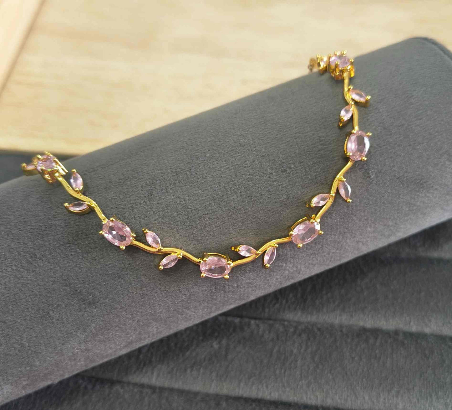 Anti Tarnish Pink Crystal Tulip Necklace 18K Gold Plated