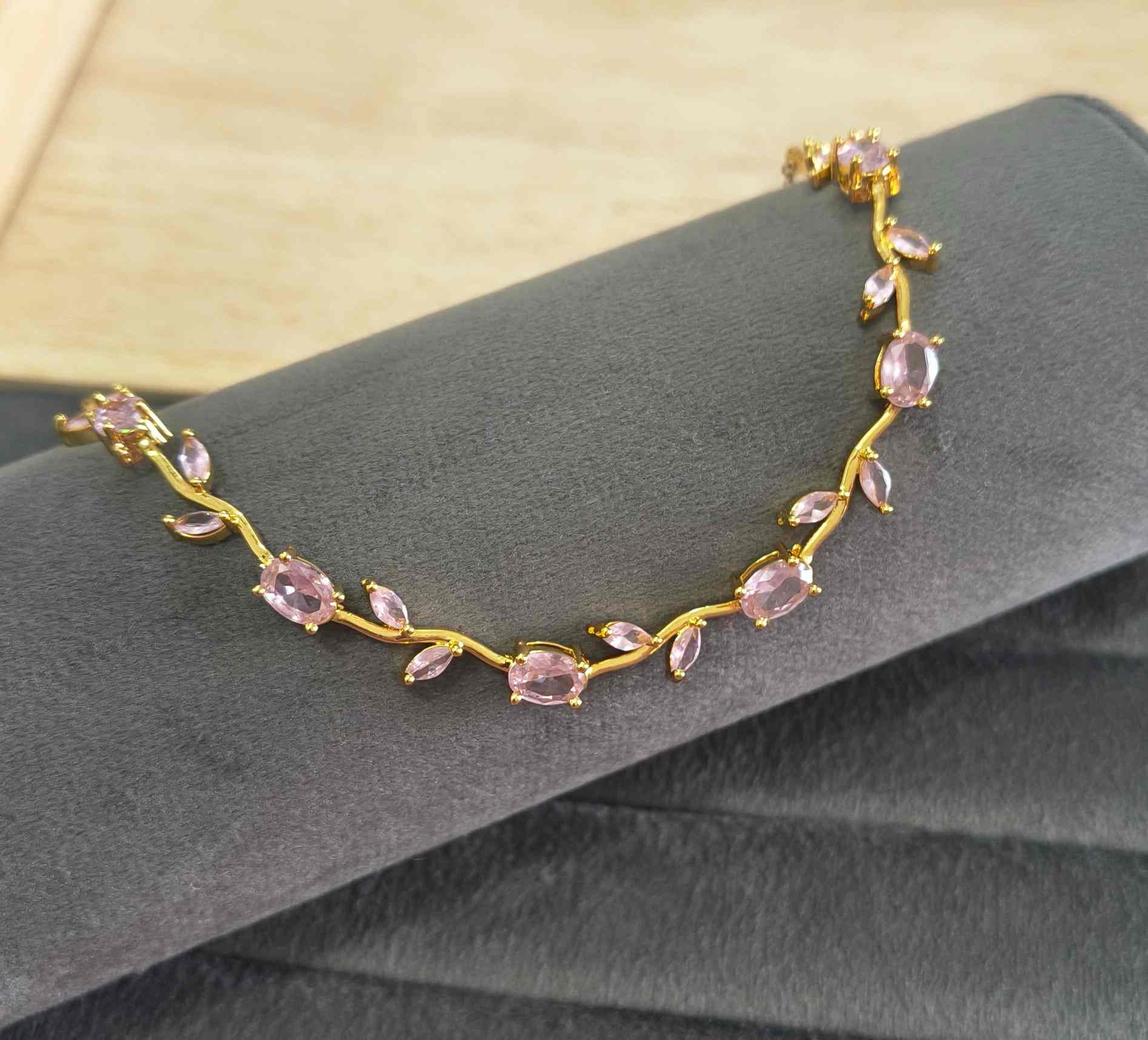 Anti Tarnish Pink Crystal Tulip Necklace 18K Gold Plated
