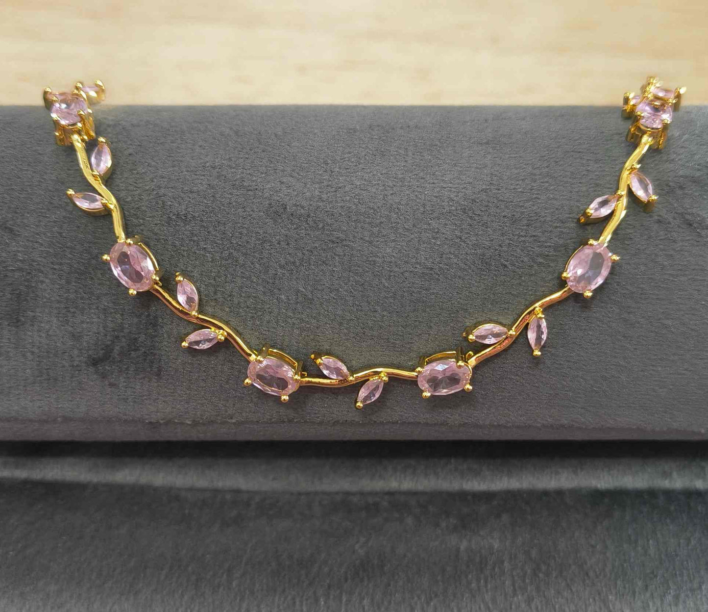 Anti Tarnish Pink Crystal Tulip Necklace 18K Gold Plated