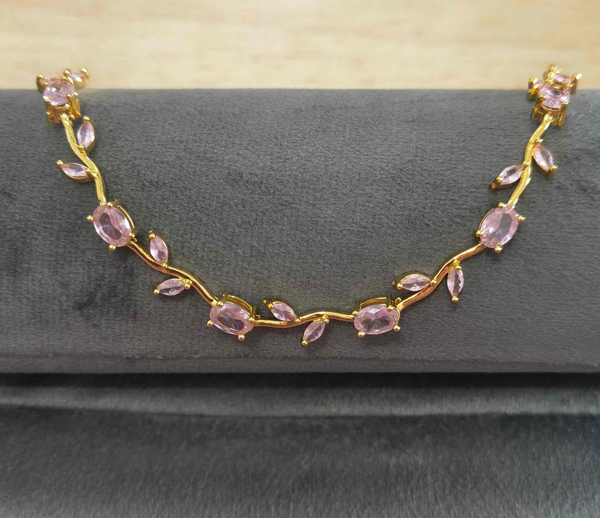 Anti Tarnish Pink Crystal Tulip Necklace 18K Gold Plated