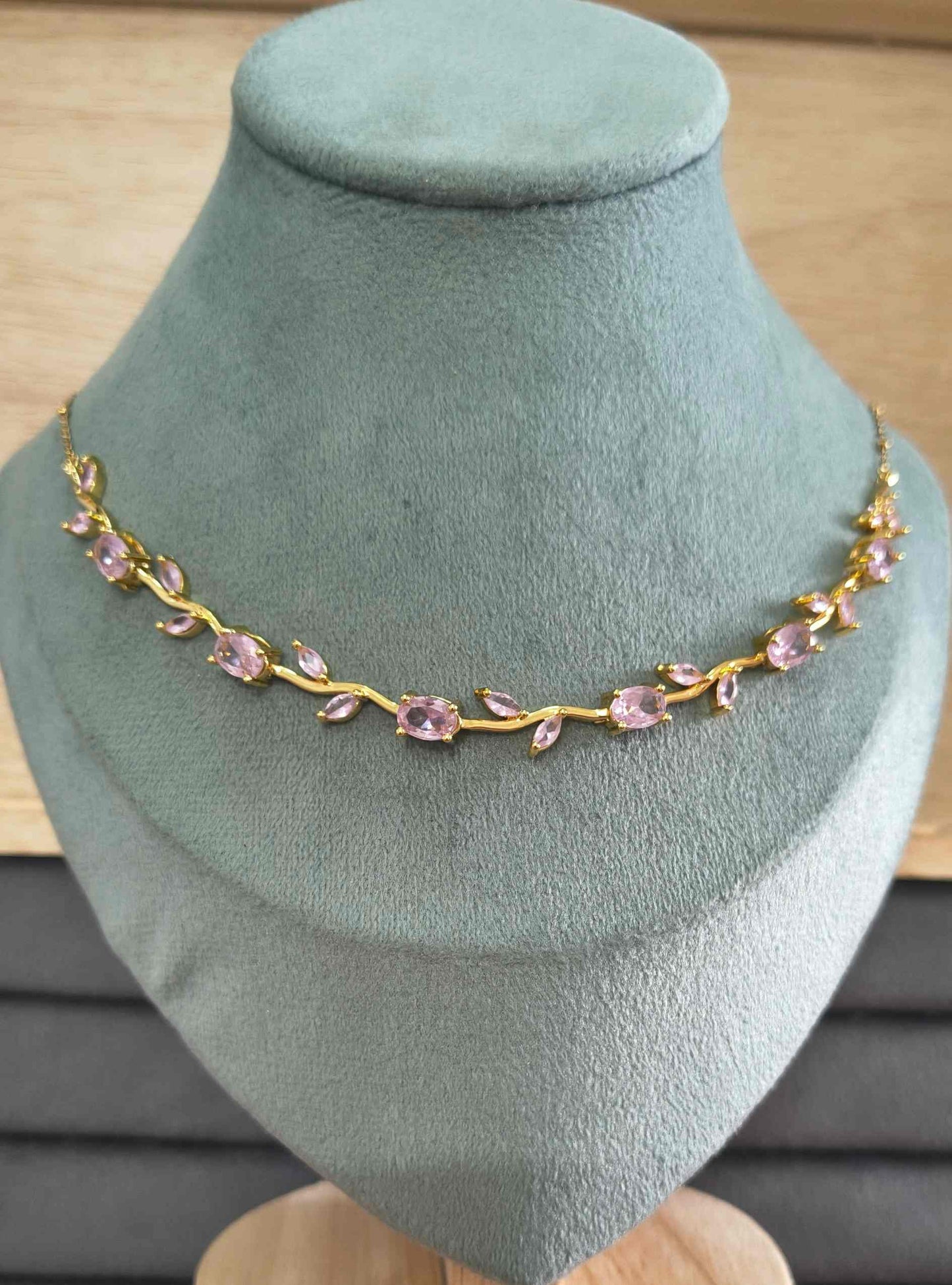 Anti Tarnish Pink Crystal Tulip Necklace 18K Gold Plated