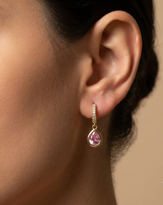 Anti Tarnish Pink Teardrop Dangle Earrings 18K Gold Plated